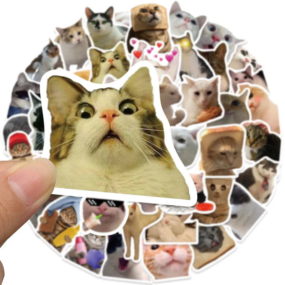 50pcs Funny Cat MEME Stickers Toy DIY Kids Notebook Motorcycle Laptop Phone Luggage Refrigerator Graffiti Cute Animals Decals