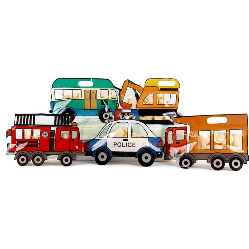 Construction Truck&Bulldozer Excavator&Police Car&fire Engine Shape Candy Cookie Bags Kid Birthday Xmas Party Gift Zipper Bags