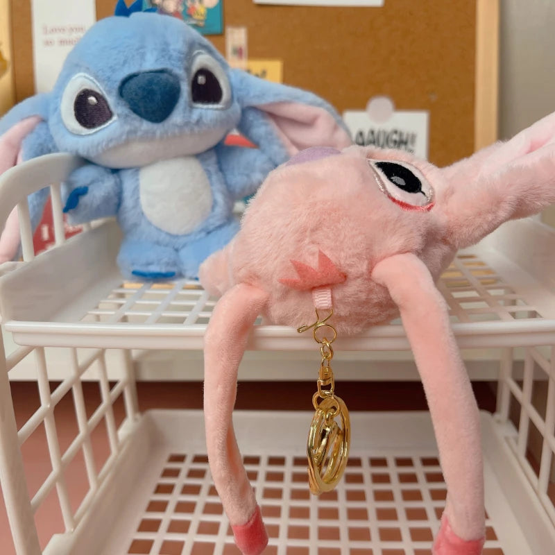 Disney 12cm Stitch and Angel Doll Bag Pendant Cartoon Anime Lilo & Stitch Plushies Keychains Birthday Gifts For Girl