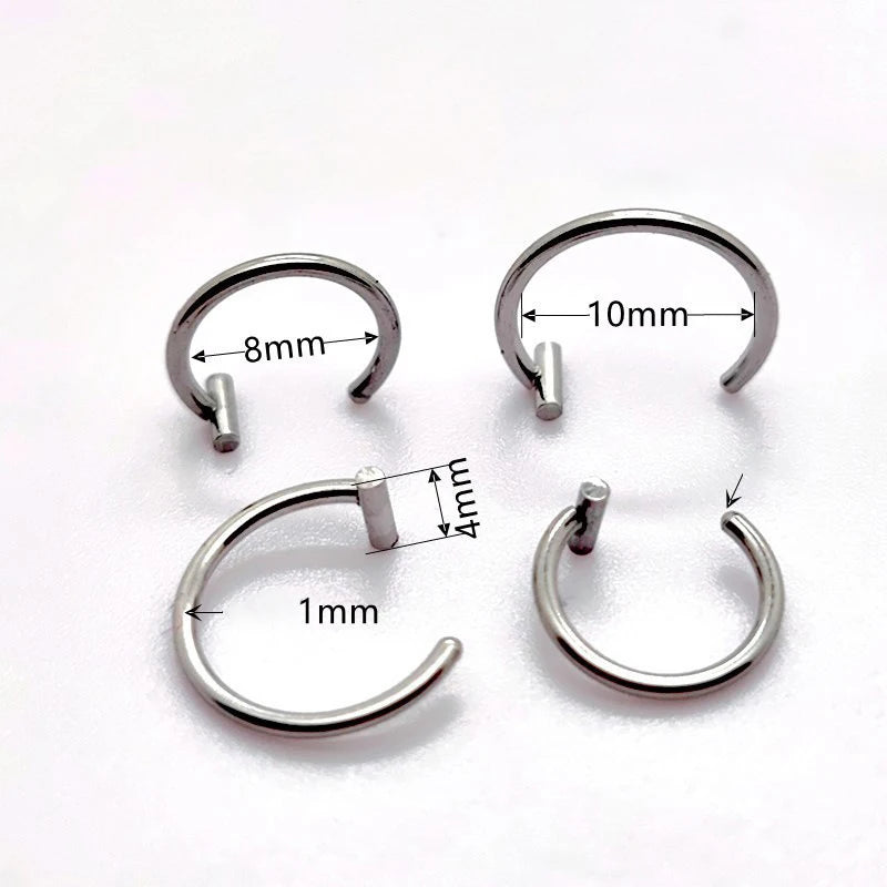10mm Stainless Steel Fake Nose Piercing Hoop Septum Rings C Clip Lip Ring Earring Fake Nose Ring Women Body Jewelry Non-Pierced