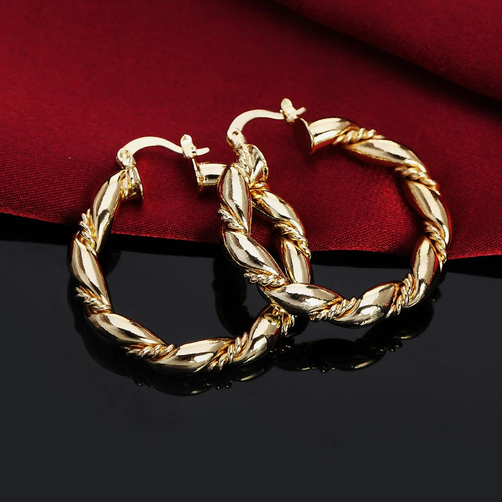925 Sterling Silver Rope Round 4cm earrings high quality 18K gold plated Fashion Jewelry Wedding Christmas Gift