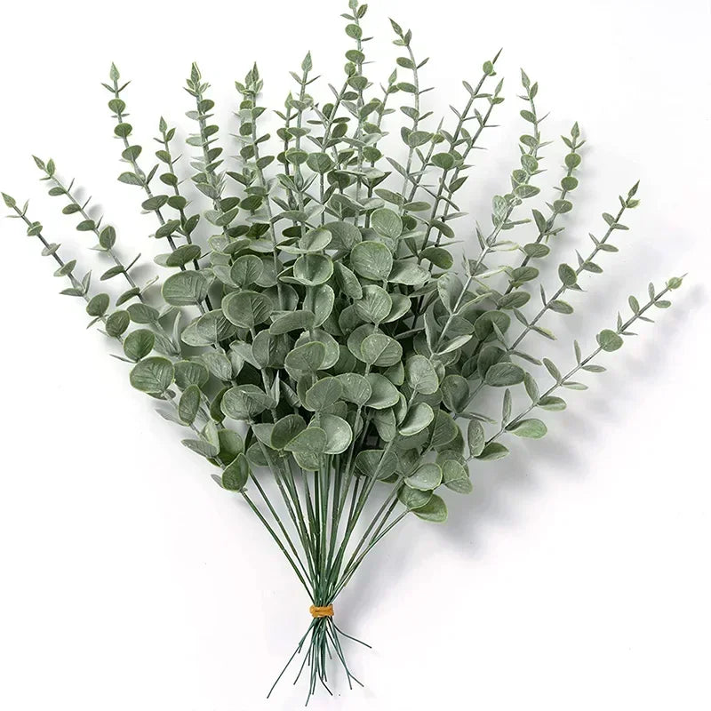 10/20PCS Eucalyptus Artificial Leaves Branches Fake Plants for DIY Christmas Wreath Wedding New Year Party Table Home Decoration