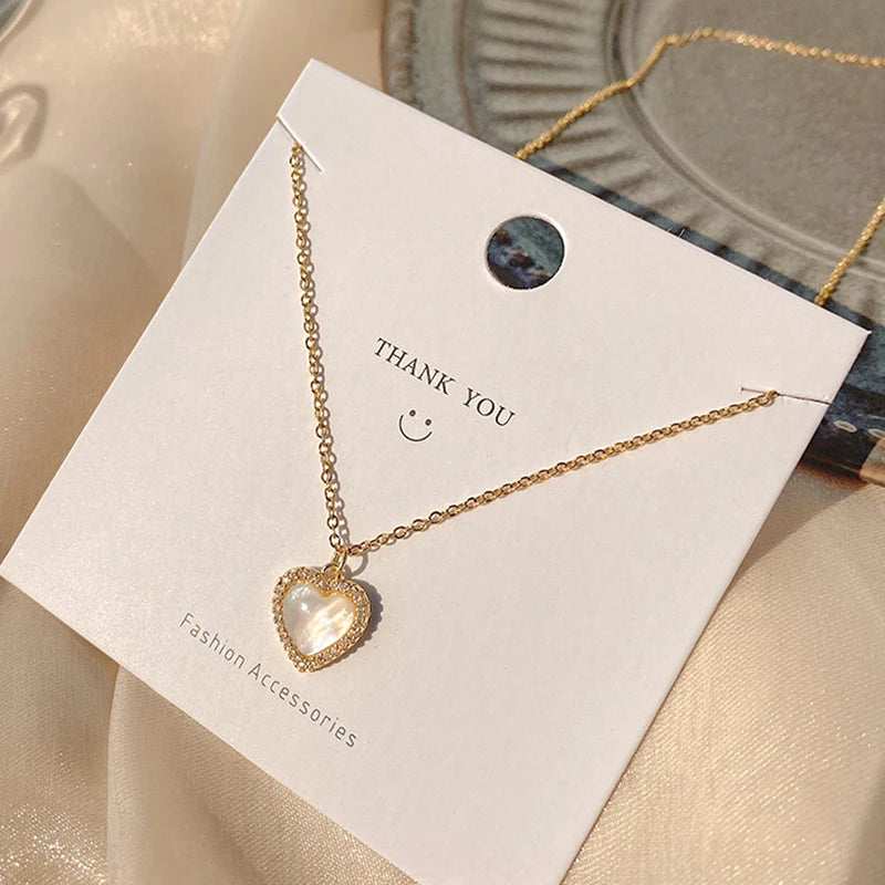 Trendy Fine 14K Real Gold Heart Shaped Opal Chain Pendant Necklace for Women Temperament Jewelry Shiny AAA Zircon Wedding Gift