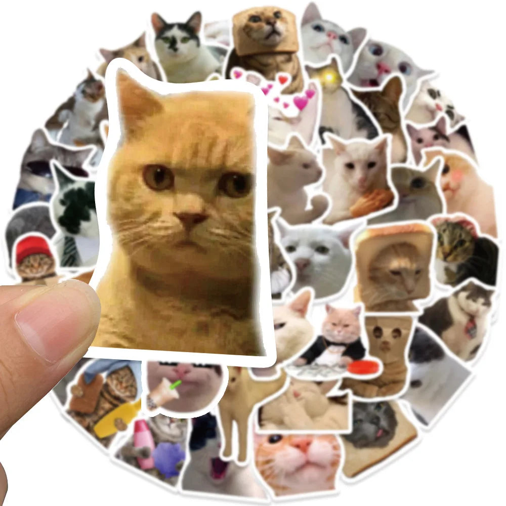 50pcs Funny Cat MEME Stickers Toy DIY Kids Notebook Motorcycle Laptop Phone Luggage Refrigerator Graffiti Cute Animals Decals