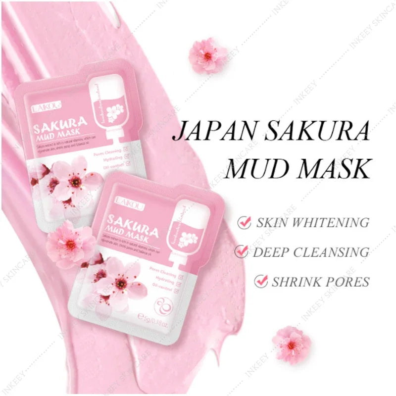 Japan Sakura Clay Mask for Face Deeply Cleansing Moisturizing Oil-Control Anti-Aging Anti-Wrinkle Pink Mud Mask Facial Skin Care