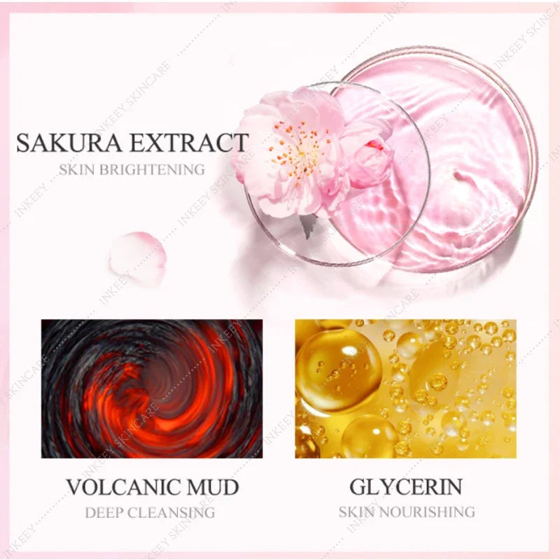 Japan Sakura Clay Mask for Face Deeply Cleansing Moisturizing Oil-Control Anti-Aging Anti-Wrinkle Pink Mud Mask Facial Skin Care