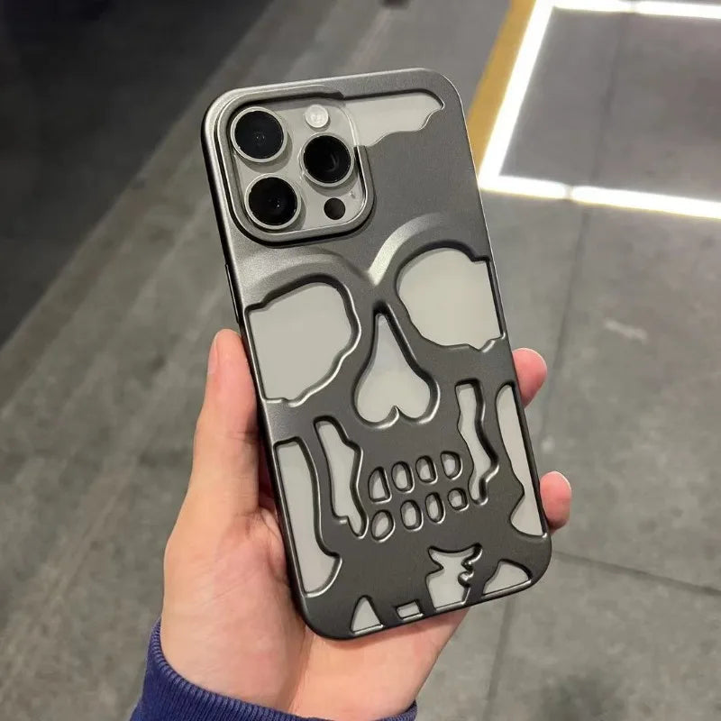 Luxury Matte Plating Metallic Color Hollow Out Skull Hard Case For iPhone 14 13 12 11 Pro Max 15 Plus Fashion Shockproof Cover
