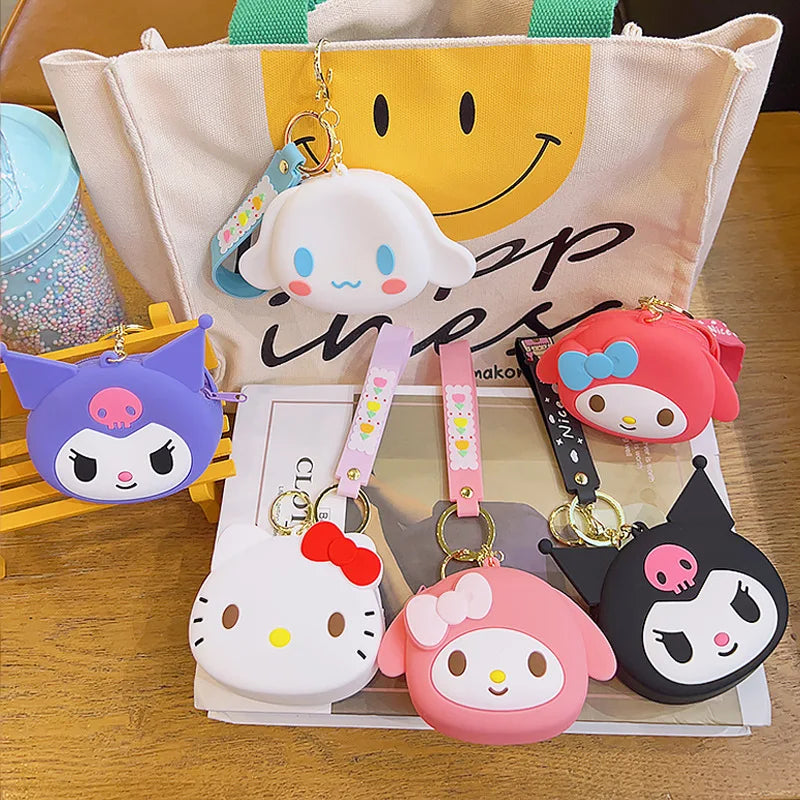Sanrio Keychain Hello Kitty Kuromi Melody Cinnamoroll Wallet Coin Purse Earphone Organizer Data Cable Organizer Bag Key Ring