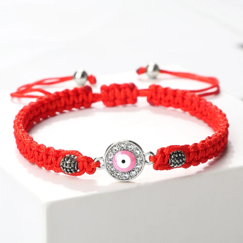 New Pink Turkish Evil Eye Bracelets For Women Men Tibetan Buddhist Handmade Knots Rope Adjustable Bracelets Couple Jewelry Gifts