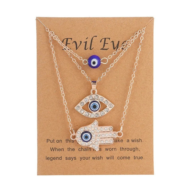 Turkish Evil Eye Pendant Necklace for Women Men Rhinestone Crystal Heart Hamsa Hand Choker Charm Necklace Lucky Jewelry Gift