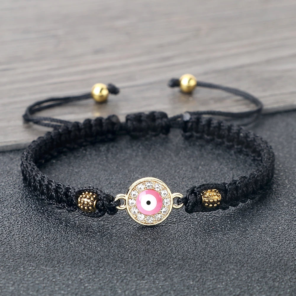 New Pink Turkish Evil Eye Bracelets For Women Men Tibetan Buddhist Handmade Knots Rope Adjustable Bracelets Couple Jewelry Gifts