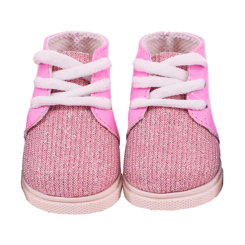 7Cm Doll Shoes Pink Bow Canvas Shoes Sneakers Fit 18 Inch American Doll&43cm Baby New Born Doll Clothes Girl`s Accessories