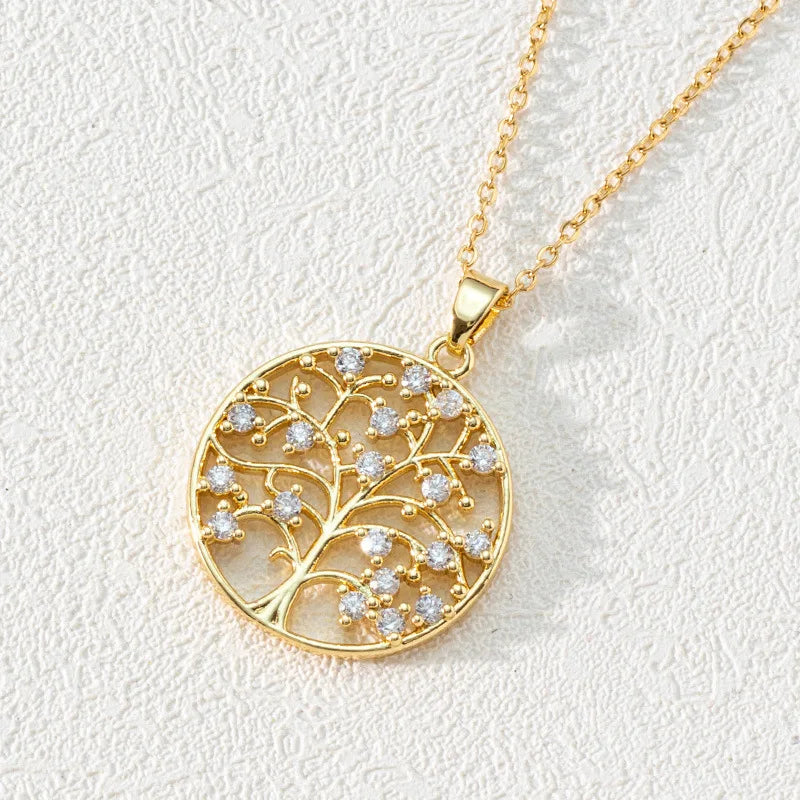 2023 New Colorful Zircon Tree of Life Pendant Necklace Sweet Faith Men Women Jewelry Accessories Gifts for Mom Girls Family Teen