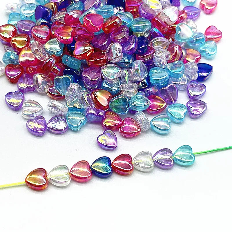 100pcs/lot 8mm AB Colour Heart Shape Acrylic Beads Loose Spacer Beads for Jewelry Makeing DIY Handmade Bracelet Accessories