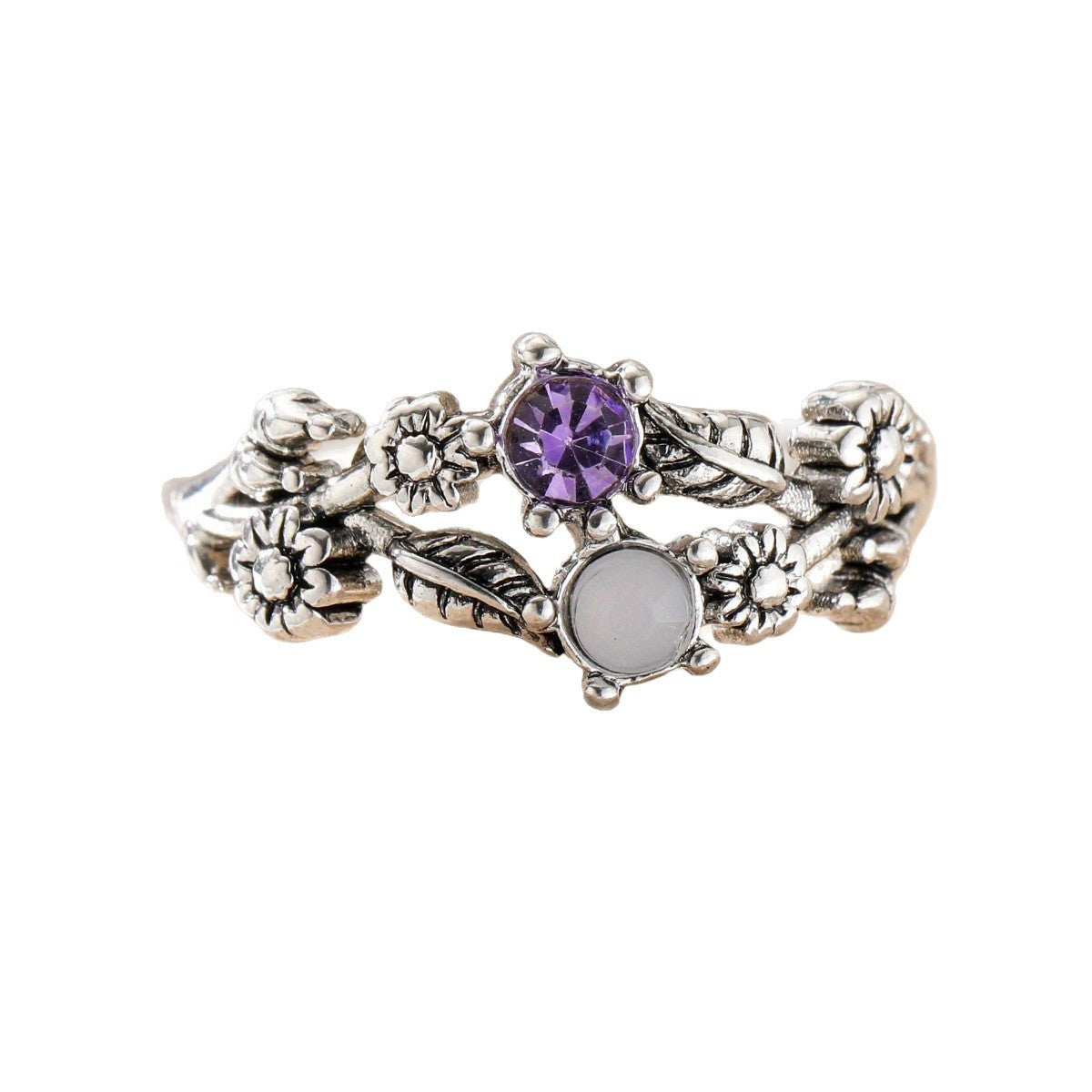 Purple Gemstone Flower Ring For Women