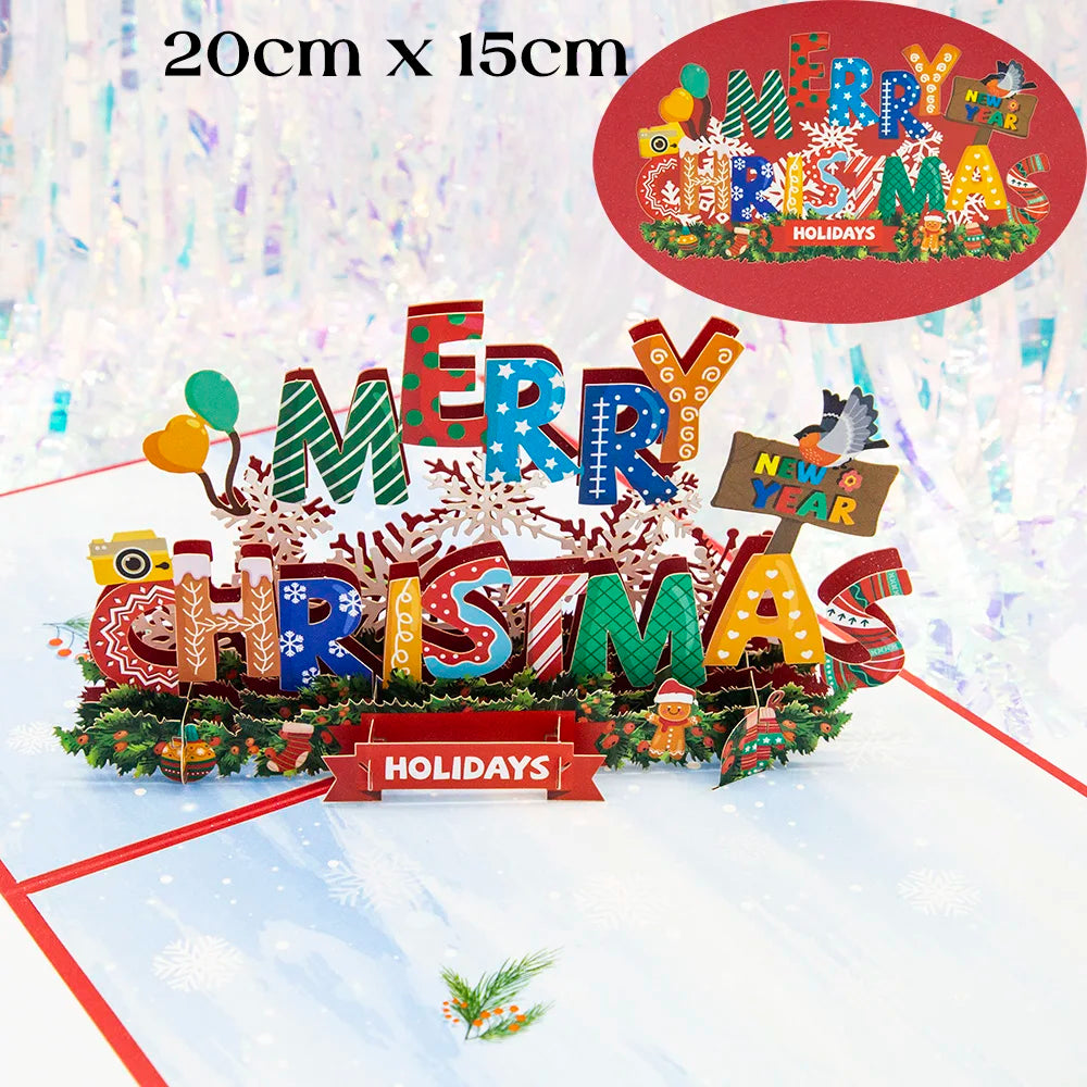 Top Quality New 3D Christmas Greeting Card Creative Pop Up Hand-Made Cards Colorful Christmas Holiday Thanksgiving New Year Card