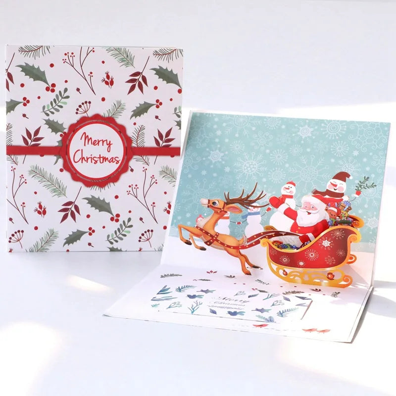 Top Quality New 3D Christmas Greeting Card Creative Pop Up Hand-Made Cards Colorful Christmas Holiday Thanksgiving New Year Card