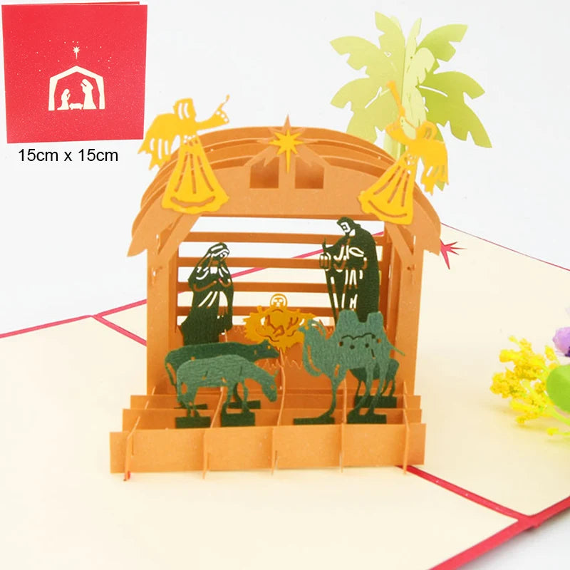 Top Quality New 3D Christmas Greeting Card Creative Pop Up Hand-Made Cards Colorful Christmas Holiday Thanksgiving New Year Card