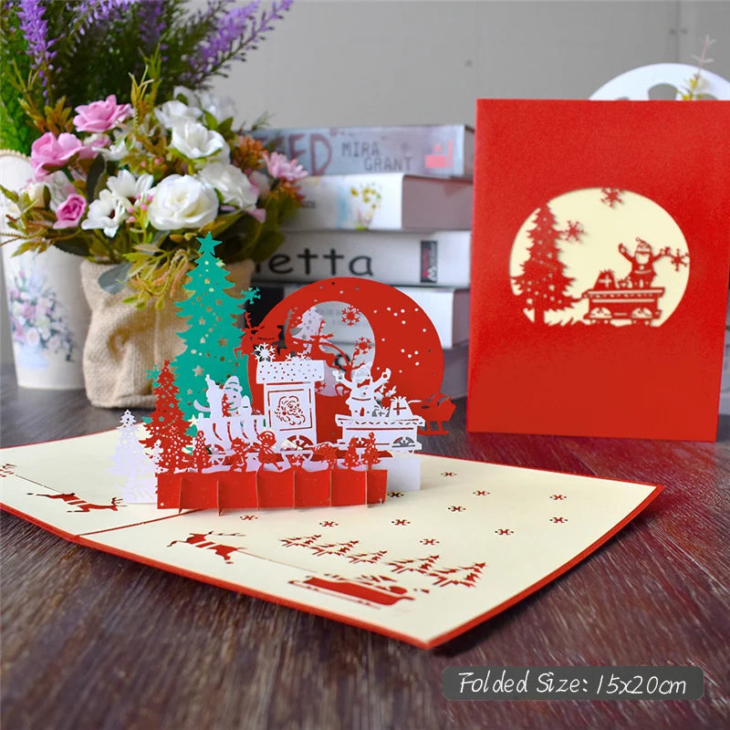 Top Quality New 3D Christmas Greeting Card Creative Pop Up Hand-Made Cards Colorful Christmas Holiday Thanksgiving New Year Card