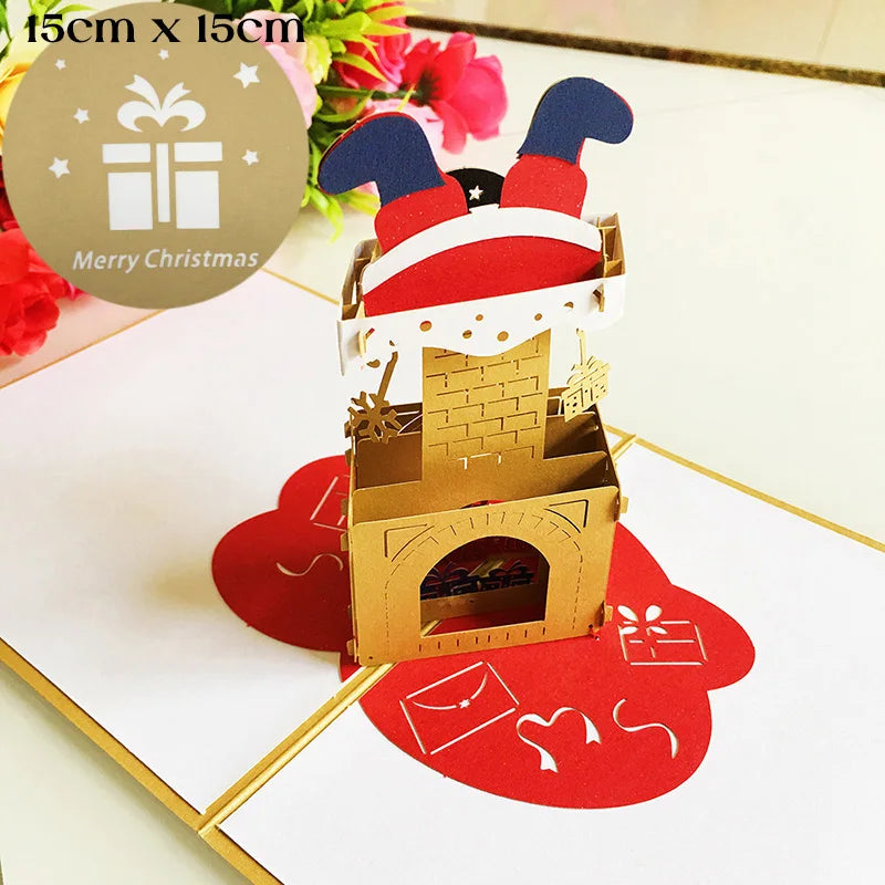 Top Quality New 3D Christmas Greeting Card Creative Pop Up Hand-Made Cards Colorful Christmas Holiday Thanksgiving New Year Card