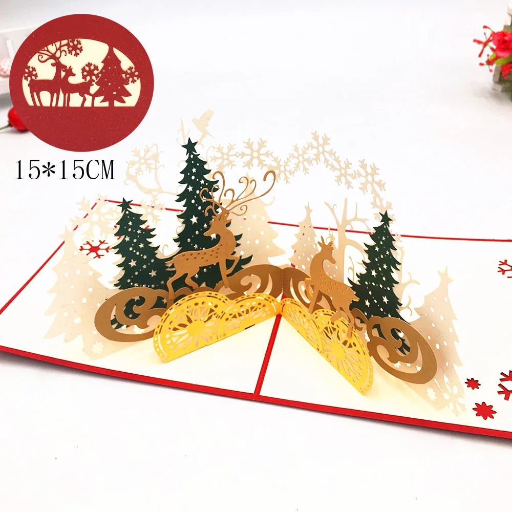 Top Quality New 3D Christmas Greeting Card Creative Pop Up Hand-Made Cards Colorful Christmas Holiday Thanksgiving New Year Card
