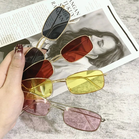 Fashion Metal Vintage Rectangle Sunglasses Small Oval Women's Sunglasses Men Women Brand Shades Eyewear Clear Lens UV400 Goggles