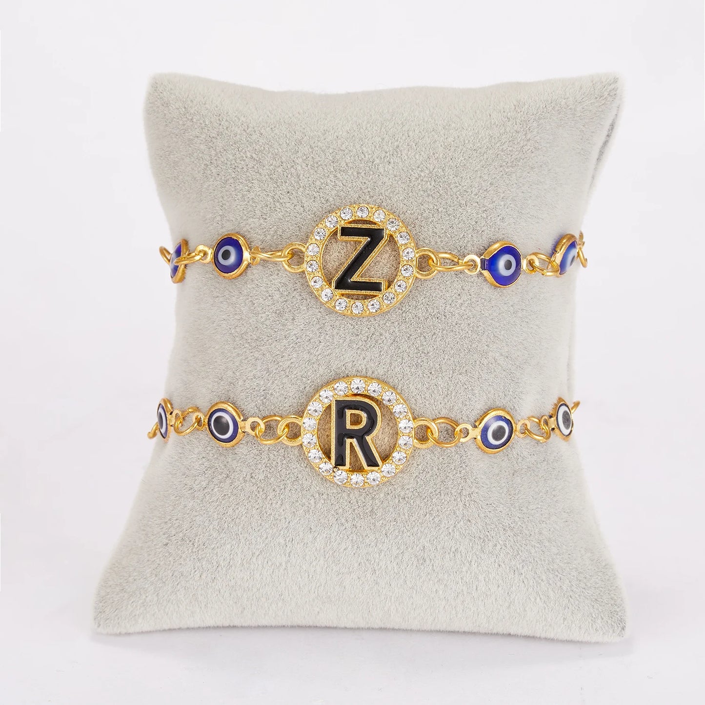 Trendy A-Z Letter Turkish Evil Eye Bracelet Shiny Rhinestone Lucky Blue Eyes Charm Bracelet Female Fashion Luxury Jewelry Gifts