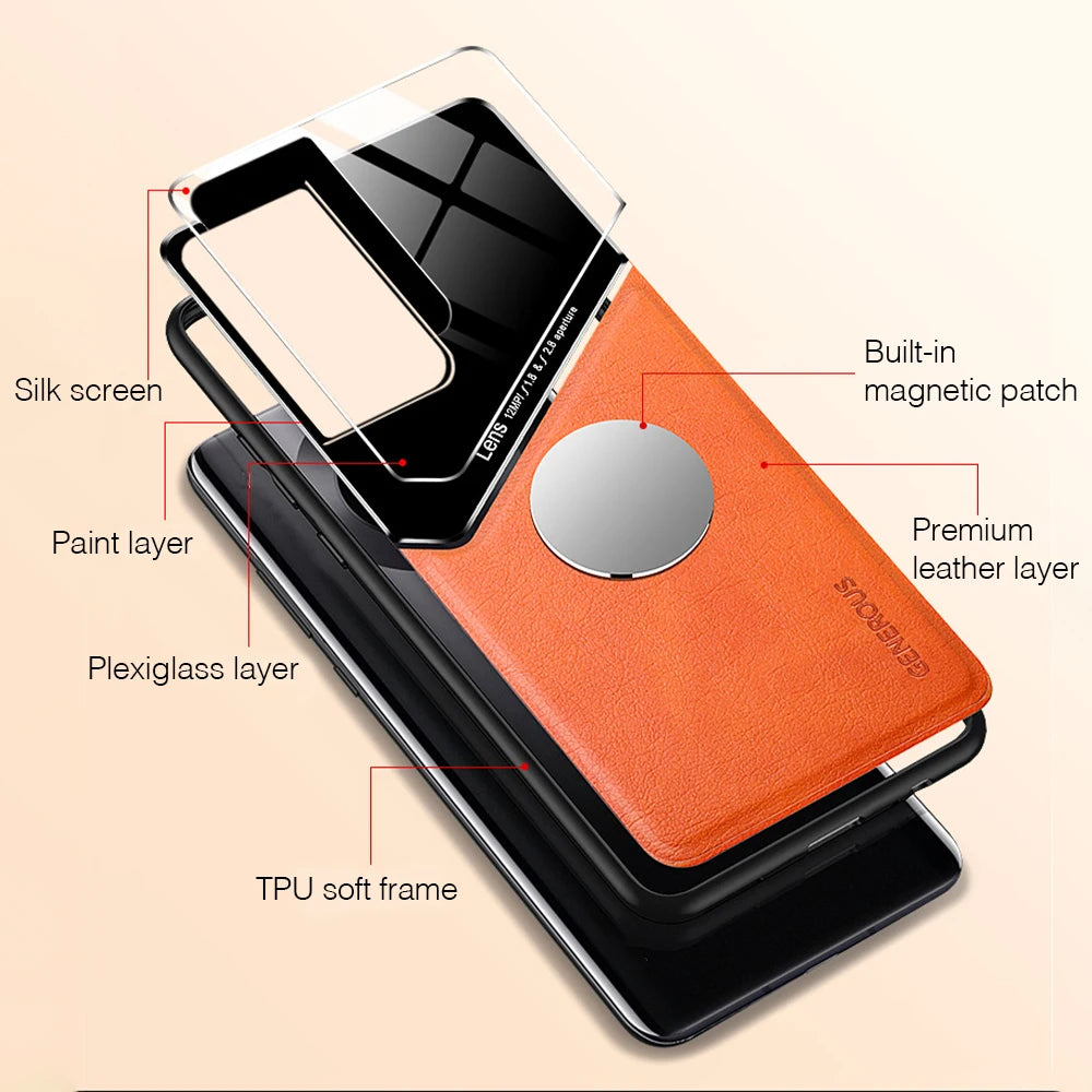 leather texture magnetic back cover for samsung galaxy s21 s22 s23 s24 ultra plus s20 fe 5g case TPU soft frame shockproof coque