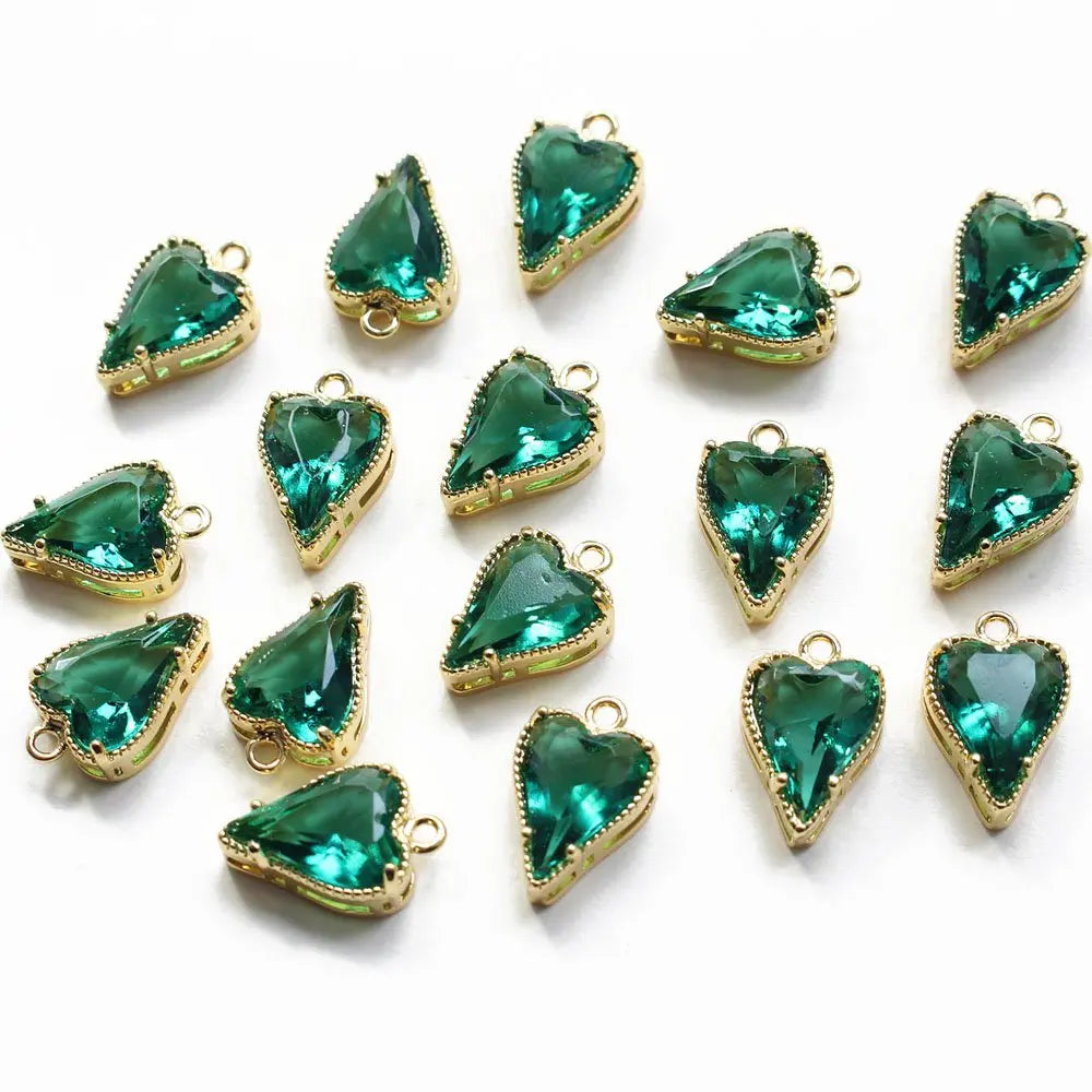 2PCS 18K Gold Plated Heart Necklace Pendant Jewelry Findings Components Supplies Diy Earrings Charms Zircon Material Accessories