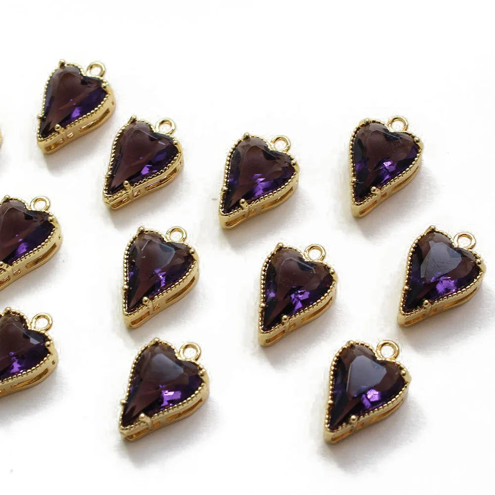 2PCS 18K Gold Plated Heart Necklace Pendant Jewelry Findings Components Supplies Diy Earrings Charms Zircon Material Accessories