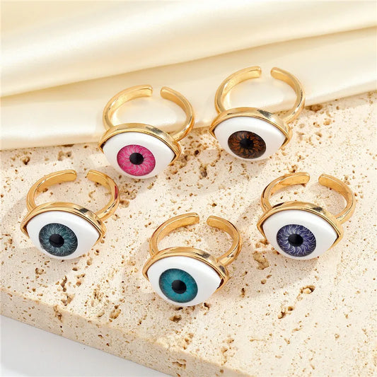 1Pcs Vintage Evil Eye Finger Ring For Women Gift Jewelry Colored Simple Turkish Blue Eye Adjustable Party Ring Accessories R381