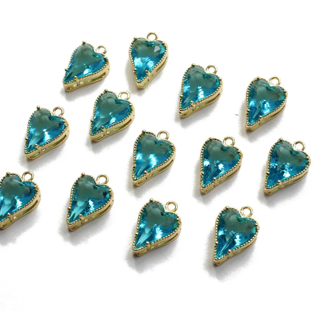 2PCS 18K Gold Plated Heart Necklace Pendant Jewelry Findings Components Supplies Diy Earrings Charms Zircon Material Accessories