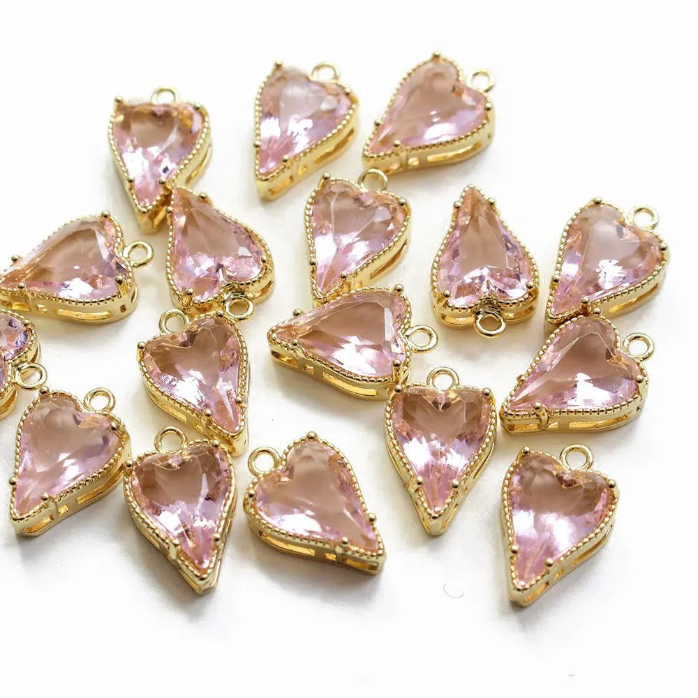 2PCS 18K Gold Plated Heart Necklace Pendant Jewelry Findings Components Supplies Diy Earrings Charms Zircon Material Accessories