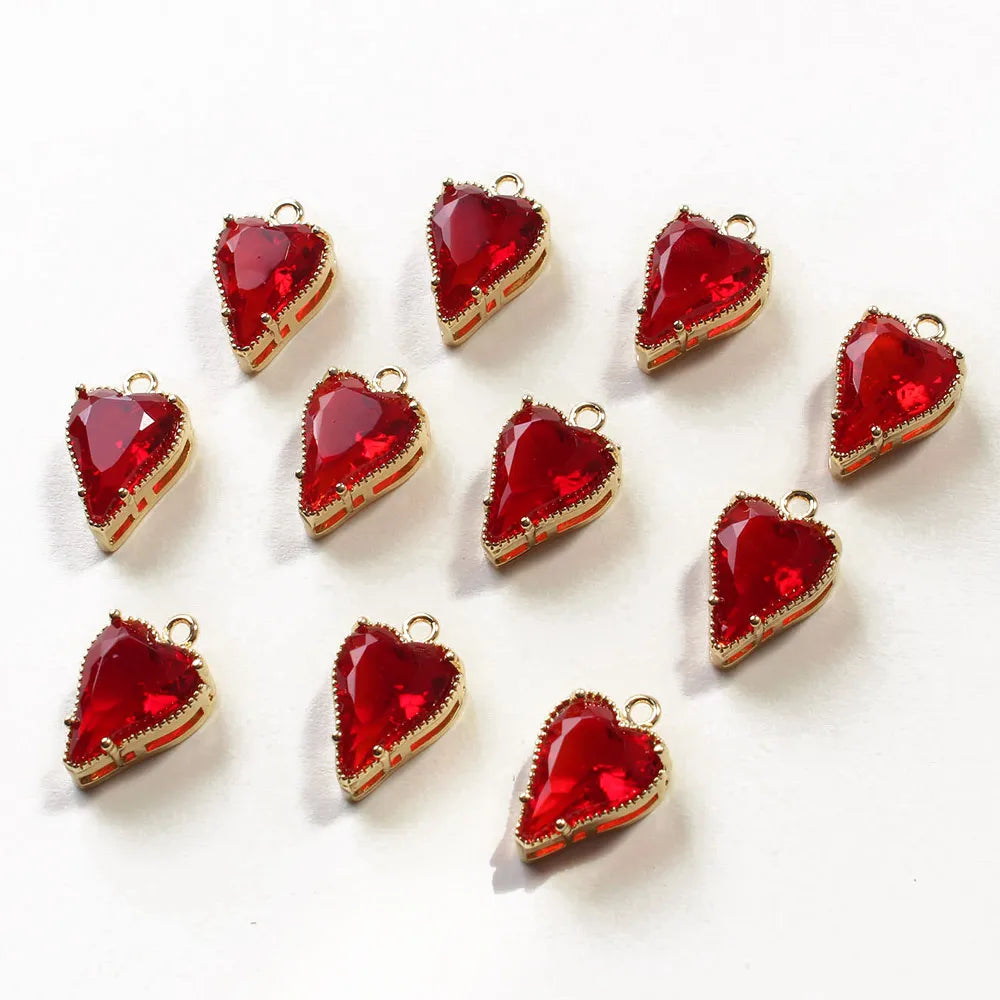 2PCS 18K Gold Plated Heart Necklace Pendant Jewelry Findings Components Supplies Diy Earrings Charms Zircon Material Accessories