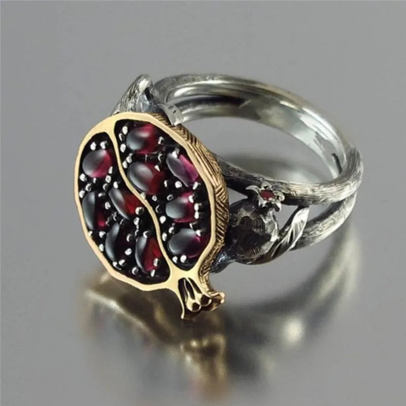 2025 Vintage Jewelry Pomegranate Fruit Ring For Women Accessories Anniversary Party Girl Gift Bohemian Women Rings