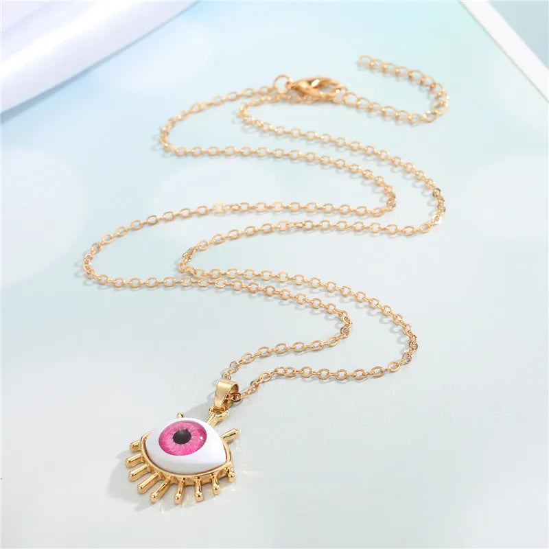 1 Pcs Resin Evil Eye Pendant Necklaces For Women Gift Jewelry Colored Eyelash Turkish Blue Eye Sweater Clavicle Chain N241