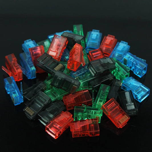 20/50/100PCS RJ45 Ethernet Cables Module Plug Network Connector RJ-45 Crystal Heads Cat5 Color Cat5e Gold Plated Cable