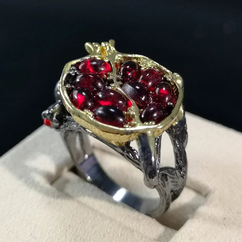 2025 Vintage Jewelry Pomegranate Fruit Ring For Women Accessories Anniversary Party Girl Gift Bohemian Women Rings