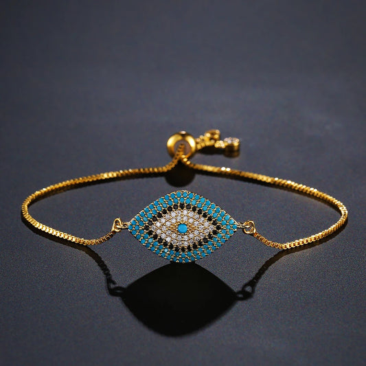 NEWBUY 2024 Trendy Turkish Gold Color Evil Eye Bracelet Adjustable AAA CZ Pave Setting Female Luckry Party Jewelry Gift