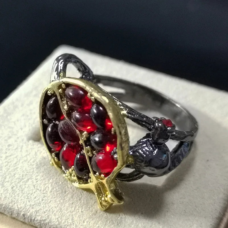 2025 Vintage Jewelry Pomegranate Fruit Ring For Women Accessories Anniversary Party Girl Gift Bohemian Women Rings