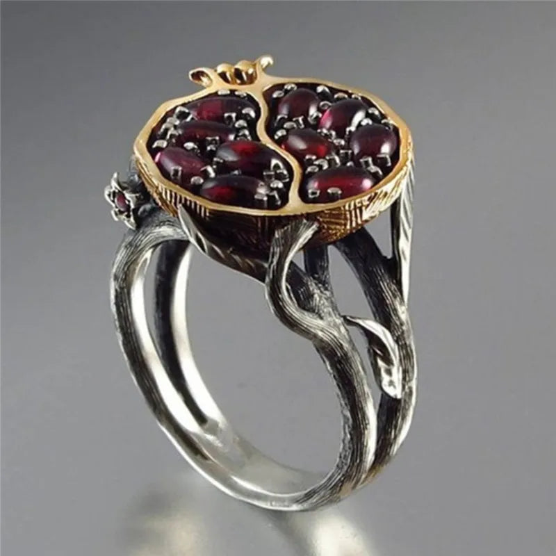2025 Vintage Jewelry Pomegranate Fruit Ring For Women Accessories Anniversary Party Girl Gift Bohemian Women Rings