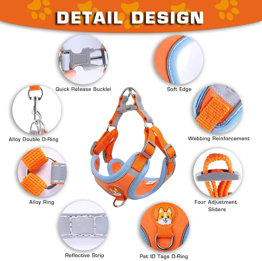 Pet Dog harness and leash set Reflect light Adjustable Puppy harness No Pull Outdoors Travel harness Dog Cute Pet Accessories