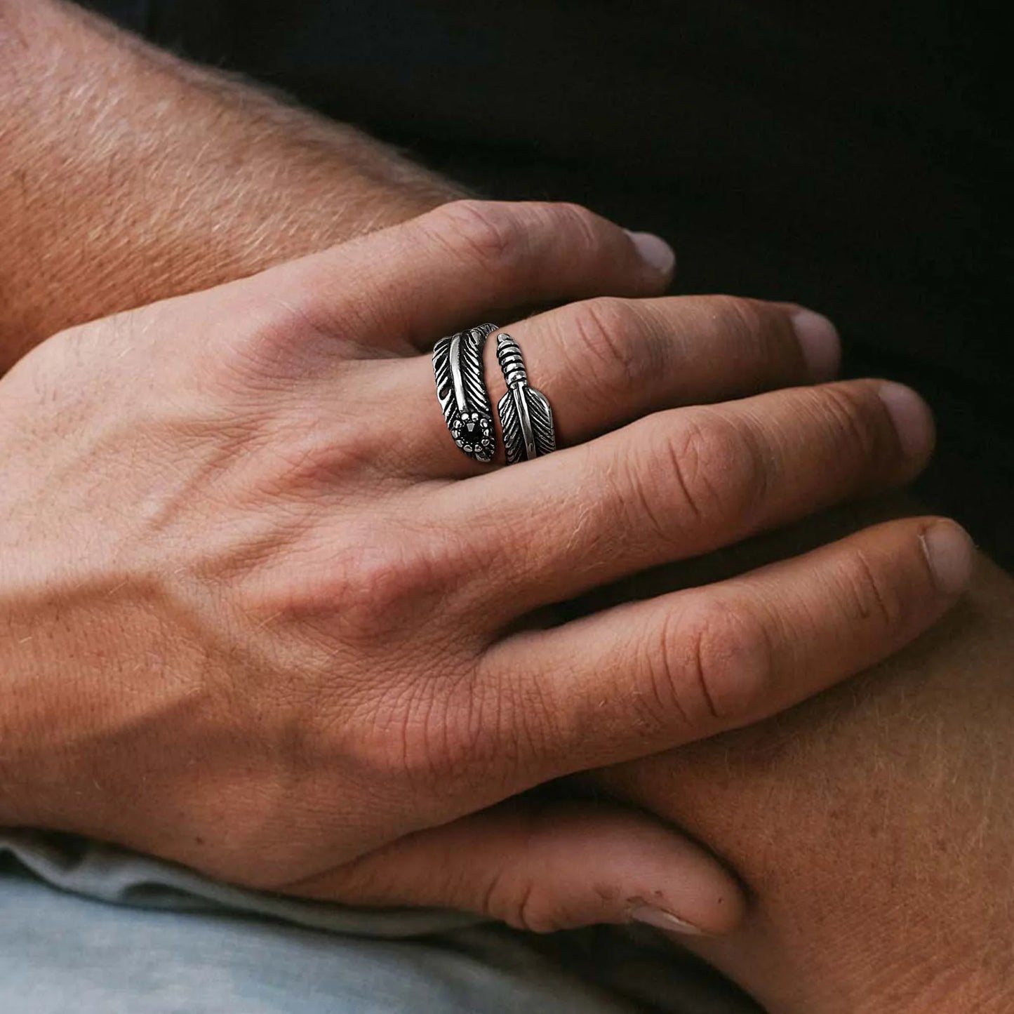 Vnox Boho Retro Feather Rings for Men, Antique Color Stainless Steel Wings Style Finger Ring,Rock Punk Male Jewelry