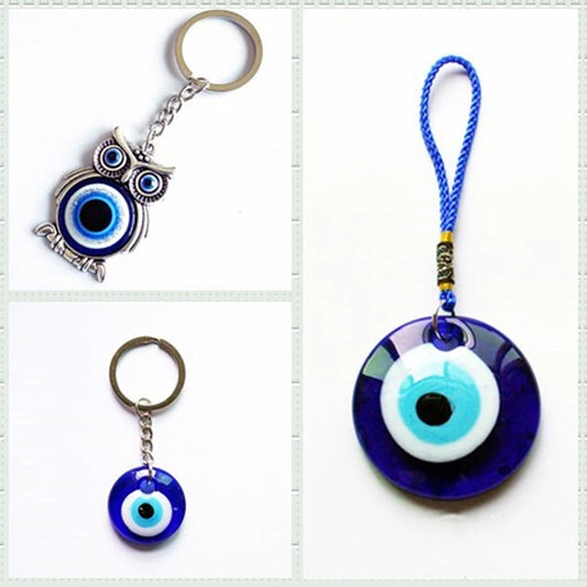 Turkish Glass Blue Eye Pendant Keychain Key Ring For Men Women Gift Unique Vintage Cute Owl Evil Eye Animal Bag Car keychain
