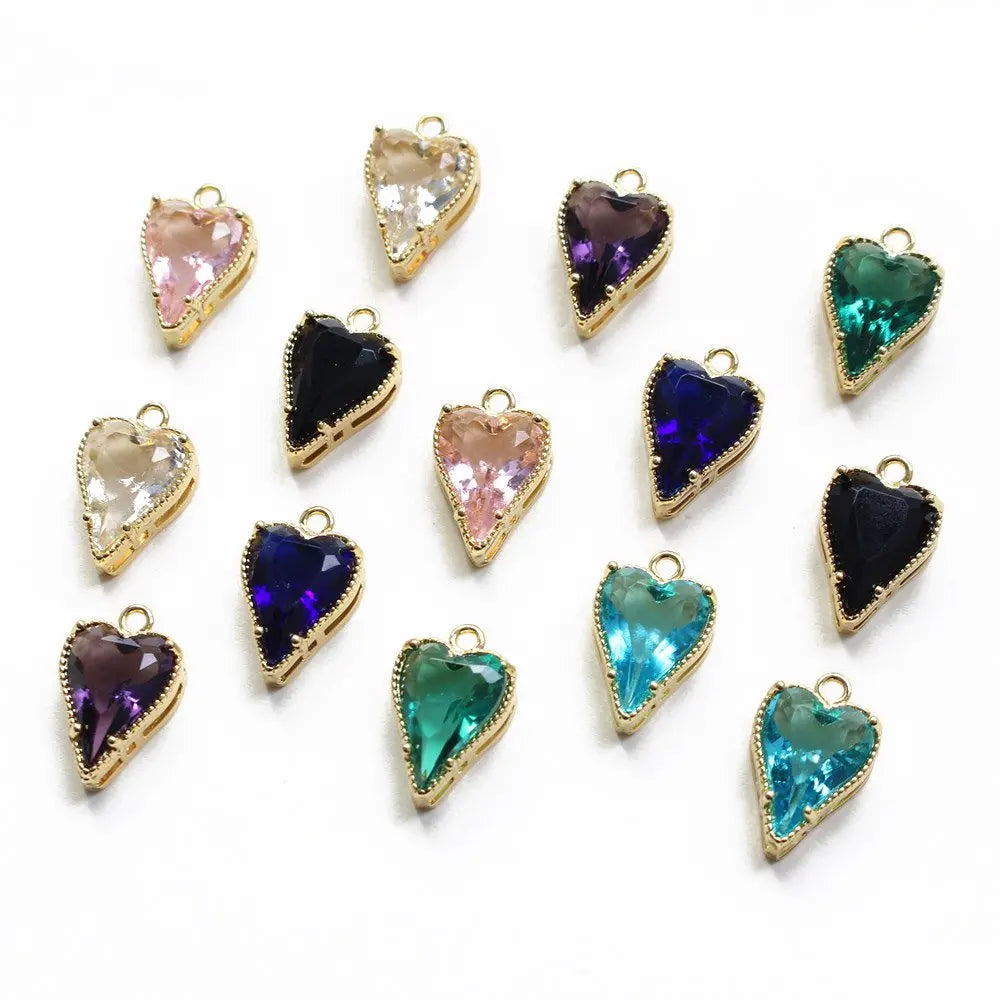 2PCS 18K Gold Plated Heart Necklace Pendant Jewelry Findings Components Supplies Diy Earrings Charms Zircon Material Accessories