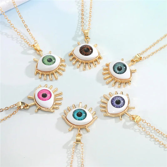 1 Pcs Resin Evil Eye Pendant Necklaces For Women Gift Jewelry Colored Eyelash Turkish Blue Eye Sweater Clavicle Chain N241
