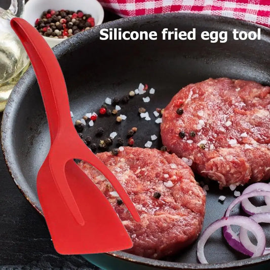 2 in 1 Non Stick Grip Flipper Pancake Fried Egg Spatula Clamp Turner Tong Toast