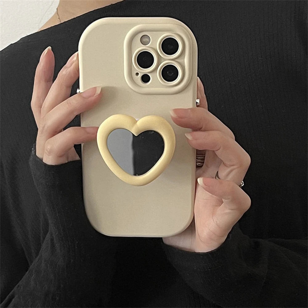 Cute Cartoon 3D Love Heart Silicone Soft Case For iPhone 15 14 13 12 Pro Max 11 X XR 14 15 Plus Candy Color Len Protective Cover