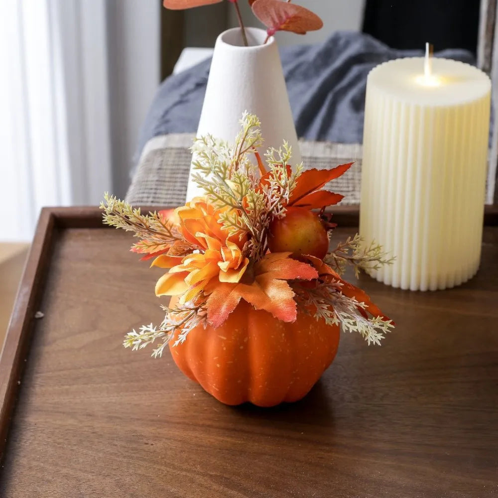 Artificial Pumpkin autumn herbst decoration Chrysanthemum Home Decor Thanksgiving Halloween Table Entryway Sideboard Figurines
