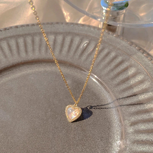 Trendy Fine 14K Real Gold Heart Shaped Opal Chain Pendant Necklace for Women Temperament Jewelry Shiny AAA Zircon Wedding Gift
